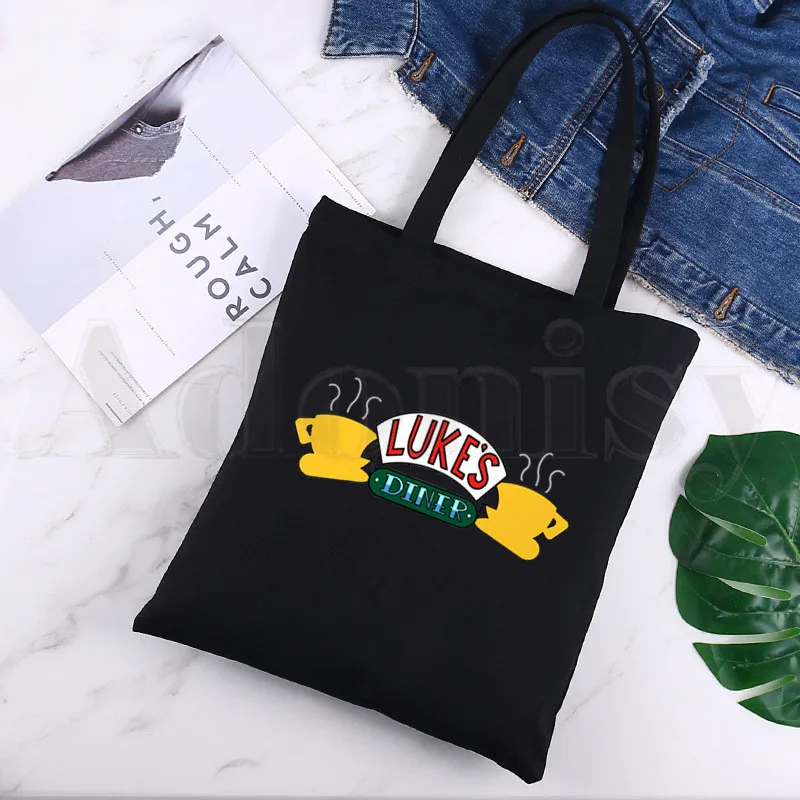 Момичетата гилмор Кафе Вечеря Люк Забавно Холщовая чанта Черни чанти Harajuku Ежедневни Дамски чанта за момичета Еко-чанта за рамо, за да купувачи Изображение 4