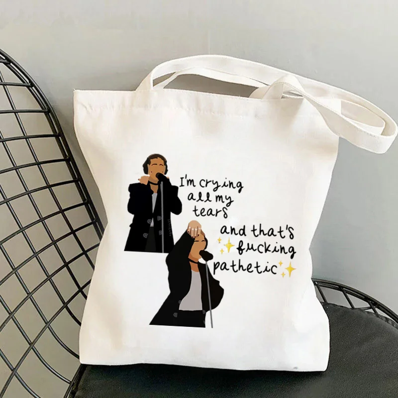 Покупательница обичам мъжката кожа с принтом Kawai Чанта Harajuku женствена чанта за пазаруване Холщовая чанта за пазаруване чанта за момичета чанта Чанта на рамото Изображение 1
