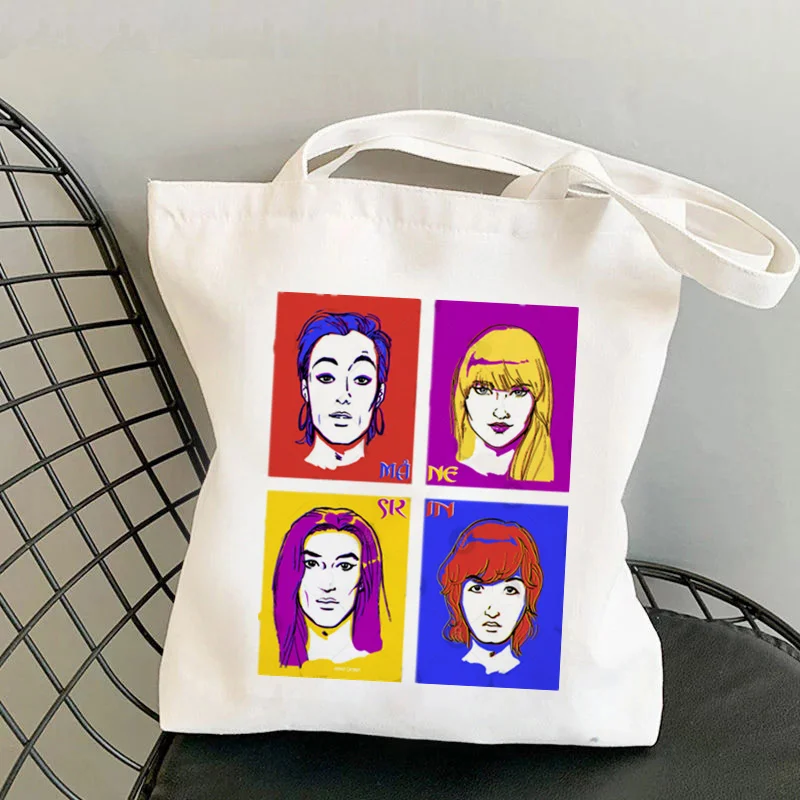 Покупательница обичам мъжката кожа с принтом Kawai Чанта Harajuku женствена чанта за пазаруване Холщовая чанта за пазаруване чанта за момичета чанта Чанта на рамото Изображение 2