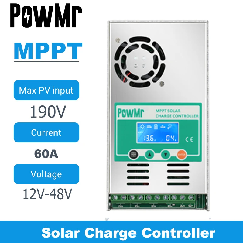 MPPT 60A LCD дисплей Контролер за Слънчеви Зареждане 12 24 36 48 В Автоматичен Регулатор на Заряд на Батерията Слънчеви Панели за Максимално вход за постоянен ток 190В Изображение 4