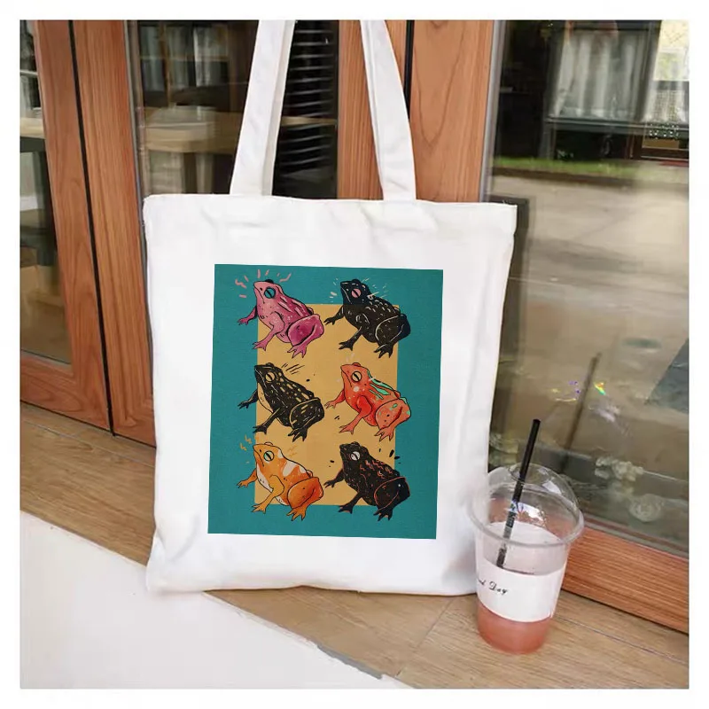 Готически дамски чанти Голям капацитет Harajuku Карикатура Реколта Цветя Пазарска чанта Холщовая чанта Забавни дамски чанти За рамо Изображение 4
