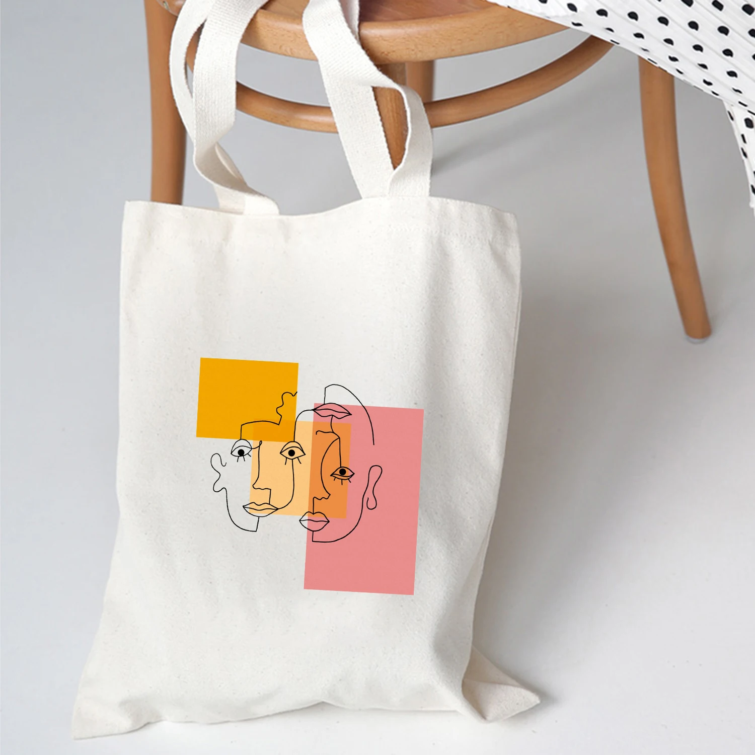 Абстрактно Изкуство Карикатура Kawai Сладък подарък за приятел Чанта за рециклиране Женствена чанта за пазаруване Множество чанта Ежедневни Дамски Дамска чанта за момичета Изображение 1