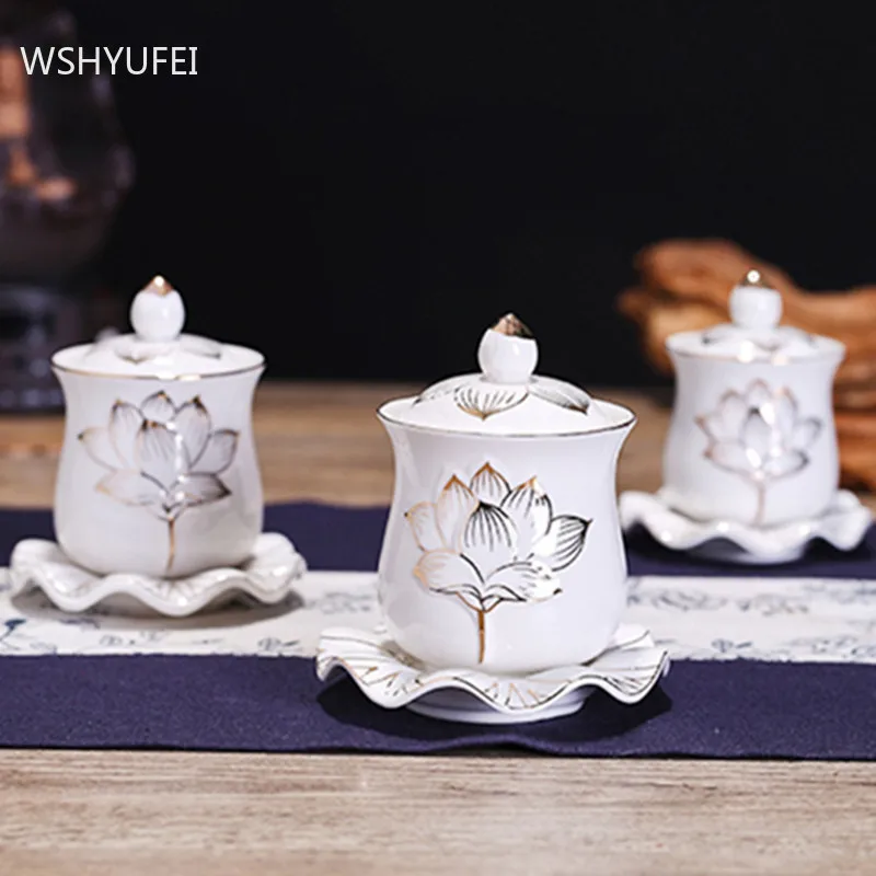 Китайска Керамика Украса за чаши за вода Гуаньинь Инструменти за чаши за Светена Вода Украса на Залата на Буда Традиционните удобства на Буда Изображение 4