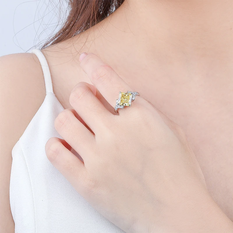 Luomansi Super Fashing 8 мм, Жълто злато пръстен с высокоуглеродистым диамантен пръстен За жени S925 Сребърни бижута Сватба парти Подарък за рождения ден на Регулируем размер на Изображение 3