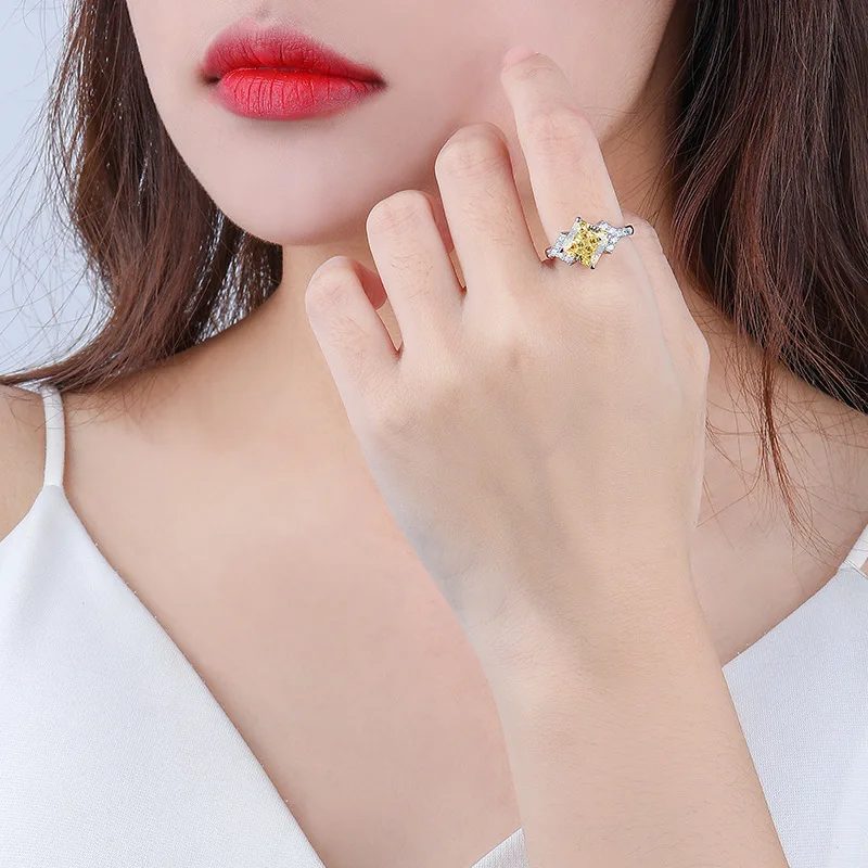 Luomansi Super Fashing 8 мм, Жълто злато пръстен с высокоуглеродистым диамантен пръстен За жени S925 Сребърни бижута Сватба парти Подарък за рождения ден на Регулируем размер на Изображение 5