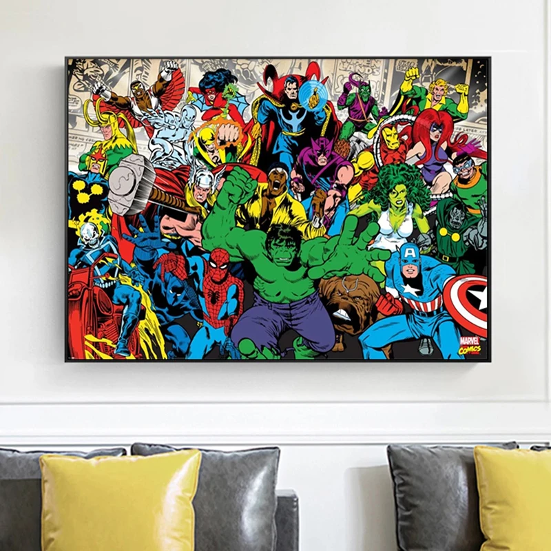 Супергерой на марвел Комикс the Avengers Платно Живопис Капитан Америка Щампи и плакат на Стенно Изкуство Картина за вашия интериор, Хол Куадрос Изображение 1