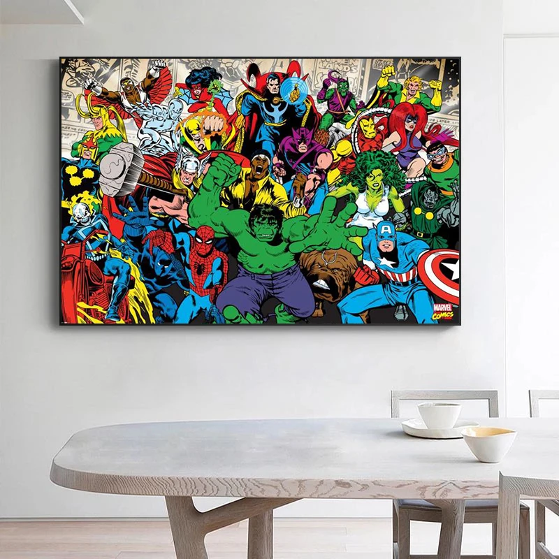 Супергерой на марвел Комикс the Avengers Платно Живопис Капитан Америка Щампи и плакат на Стенно Изкуство Картина за вашия интериор, Хол Куадрос Изображение 3