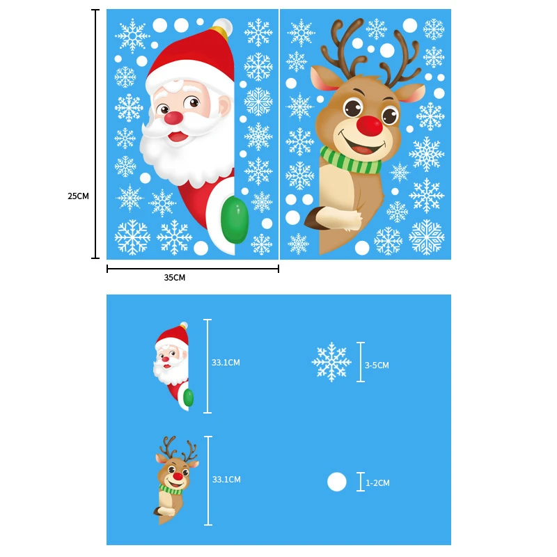 Коледна Стикер от PVC Снежен Дядо Коледа Лосове Стенни Прозорци Декор за партита САМ Статични Етикети Подаръци Лепило Коледни декоративни Изображение 2