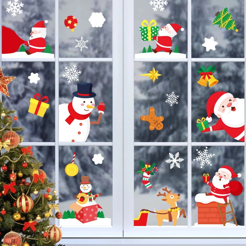 Коледна Стикер от PVC Снежен Дядо Коледа Лосове Стенни Прозорци Декор за партита САМ Статични Етикети Подаръци Лепило Коледни декоративни Изображение 3