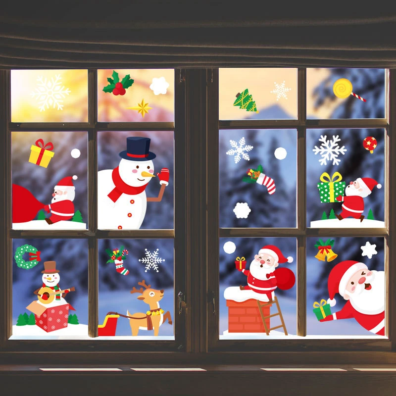 Коледна Стикер от PVC Снежен Дядо Коледа Лосове Стенни Прозорци Декор за партита САМ Статични Етикети Подаръци Лепило Коледни декоративни Изображение 5