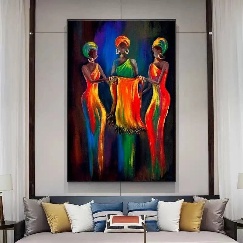 Абстрактно изкуство цветен живопис върху платно Африкански жени и деца живопис върху платно в скандинавски стил и живопис за декорация на интериора Изображение 5