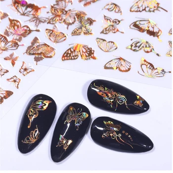 1 Компл. 3D Пеперуда Холографски Стикери за нокти Лепило Плъзгачи Цветни САМ Златни Етикети за да прехвърлите нокти Фолио Тайна Украса 1