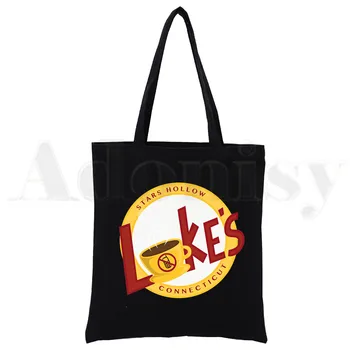 Момичетата гилмор Кафе Вечеря Люк Забавно Холщовая чанта Черни чанти Harajuku Ежедневни Дамски чанта за момичета Еко-чанта за рамо, за да купувачи