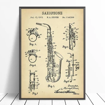 Саксофон Патент Стари Плакати С Щампи Музикант Саксофонист Подаръци Музикален Инструмент, Рисуване, Платно Изкуство Живопис Декора На Стените 1