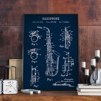 Саксофон Патент Стари Плакати С Щампи Музикант Саксофонист Подаръци Музикален Инструмент, Рисуване, Платно Изкуство Живопис Декора На Стените 2