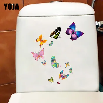 YOJA 19.4X22.5 см Цветен Анимационен филм Пеперуда Група Тоалетна Етикети Творчески Начало Декор Стикер На Стената T1-2047 2
