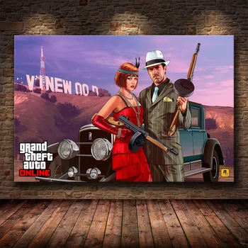 Grand Theft Auto 5 Игри Плакат на GTA 5 Живопис върху платно, Плакат и печат на Стенно изкуство на Съвременната Картина за Хола Начало Декор Куадрос 1