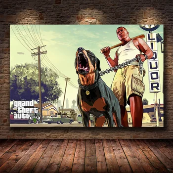 Grand Theft Auto 5 Игри Плакат на GTA 5 Живопис върху платно, Плакат и печат на Стенно изкуство на Съвременната Картина за Хола Начало Декор Куадрос 2