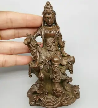 Порцеланова латунная Буда статуя на Богинята на милосърдието малки занаяти 1