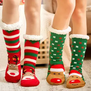 2021 Женски Коледни чорапи с мультяшными чорапи, дамски есенни и зимни чорапи, топли дебели кадифени килими, нескользящие Чорапи, плюс Домашни чорапи Z5N1 1