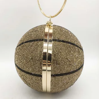 Бутиков хотел De FGG Кръгла Топка Златна клатч Портмонета за жени Баскетболни вечерни чанти с кристали Чанти, Дамски вечерни чанти за вечеря