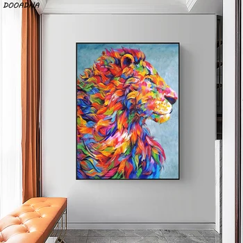 Платно животно стенно изкуство лъвски цвят модерни плакати и щампи стенописи дневна спалня домашно индивидуална украса 1