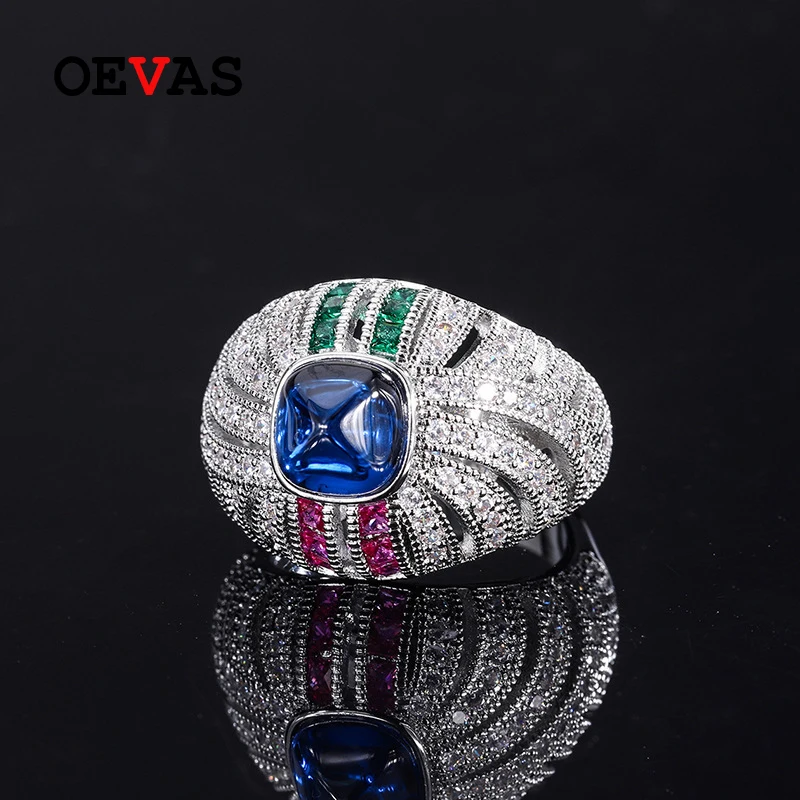 OEVAS Сребро 925 проба 8*8 мм 5 Карата Сапфир с Высокоуглеродистым диамантен пръстен Пръстени За жени, Лъскави Сватбени украси за партита Изображение 1
