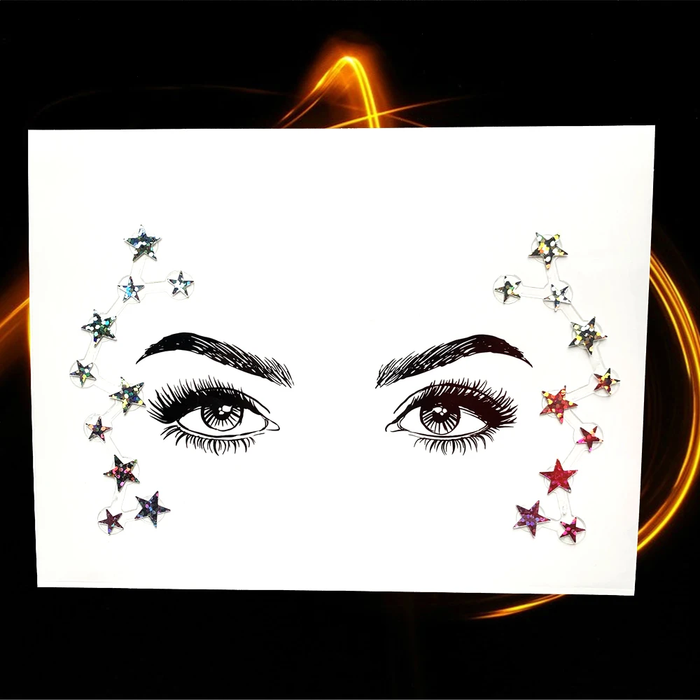 Брилянтна Татуировка за очите Стикер С кристали Звездна Украса за лицето Временни Татуировки Самозалепващи Аксесоари за очите Boho За изпълнение Шоу Изображение 1