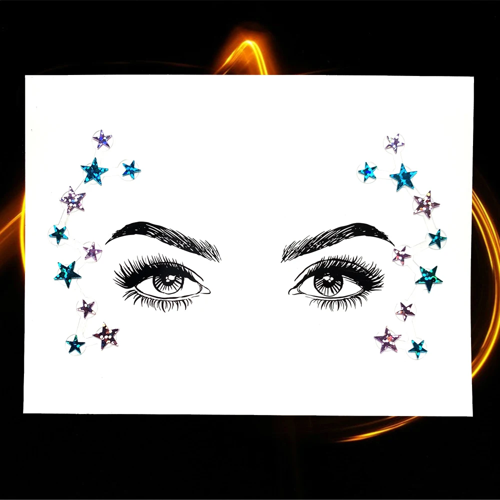 Брилянтна Татуировка за очите Стикер С кристали Звездна Украса за лицето Временни Татуировки Самозалепващи Аксесоари за очите Boho За изпълнение Шоу Изображение 5