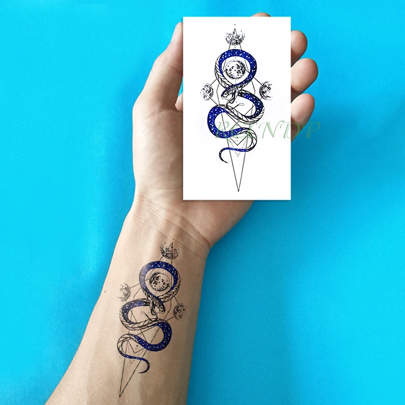 Водоустойчив Временна татуировка Стикер змия луната малък размер художествена татуировка флаш татуировка фалшиви татуировки за деца, жени, мъже, момичета Изображение 4