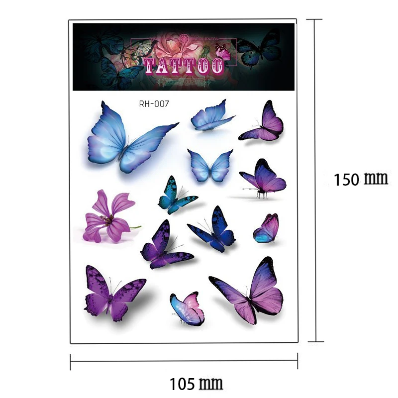 15X10,5 см Нов водоустойчив пот 3D Пеперуда Татуировка Стикер мечта пеперуди китката на ключицата Временна Татуировка Стикер Изображение 3