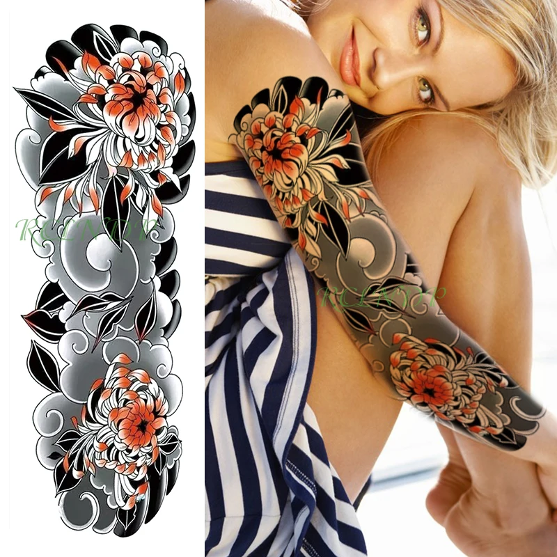 Водоустойчив временна татуировка Стикер шаран риба японски стил водна цвете пълна ръка фалшива татуировка флаш ръкав татуировка за мъже и жени Изображение 3