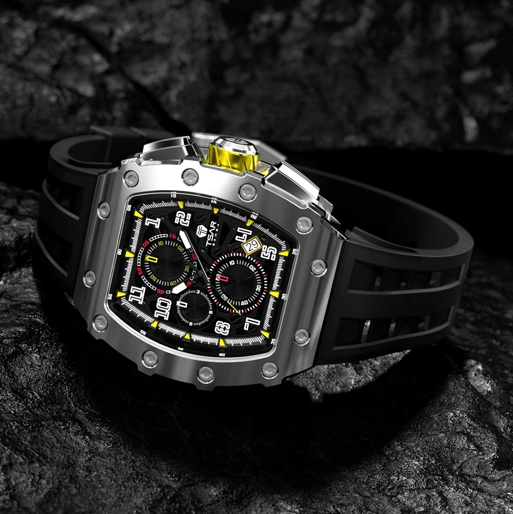 Мъжки часовник. ЦАР BOMBA 2021 Нови ръчни часовници луксозна марка TMI VK67 Кварцов механизъм Хронограф От неръждаема стомана Водоустойчив часовник Изображение 4