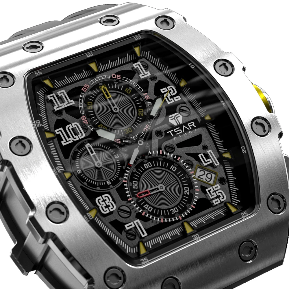 Мъжки часовник. ЦАР BOMBA 2021 Нови ръчни часовници луксозна марка TMI VK67 Кварцов механизъм Хронограф От неръждаема стомана Водоустойчив часовник Изображение 5