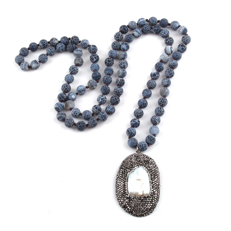 MOODPC Мода 8 мм, Естествен камък, с дълги възли Ръчно изработени с кристали, облицована бисерна звезда, колиета с висулки за жени етническа колие Изображение 3