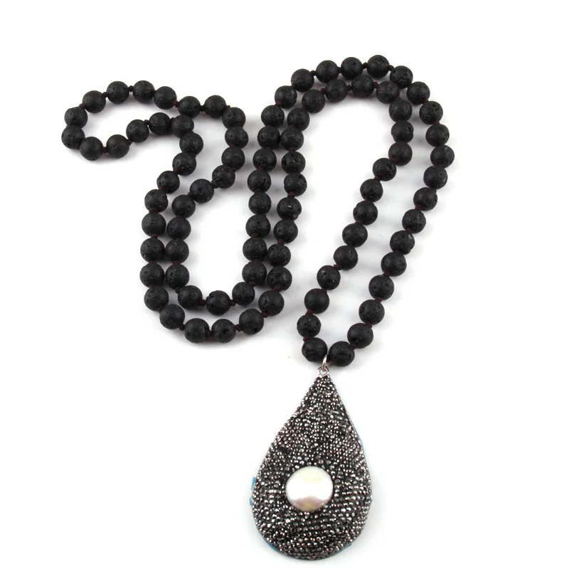 MOODPC Мода 8 мм, Естествен камък, с дълги възли Ръчно изработени с кристали, облицована бисерна звезда, колиета с висулки за жени етническа колие Изображение 4