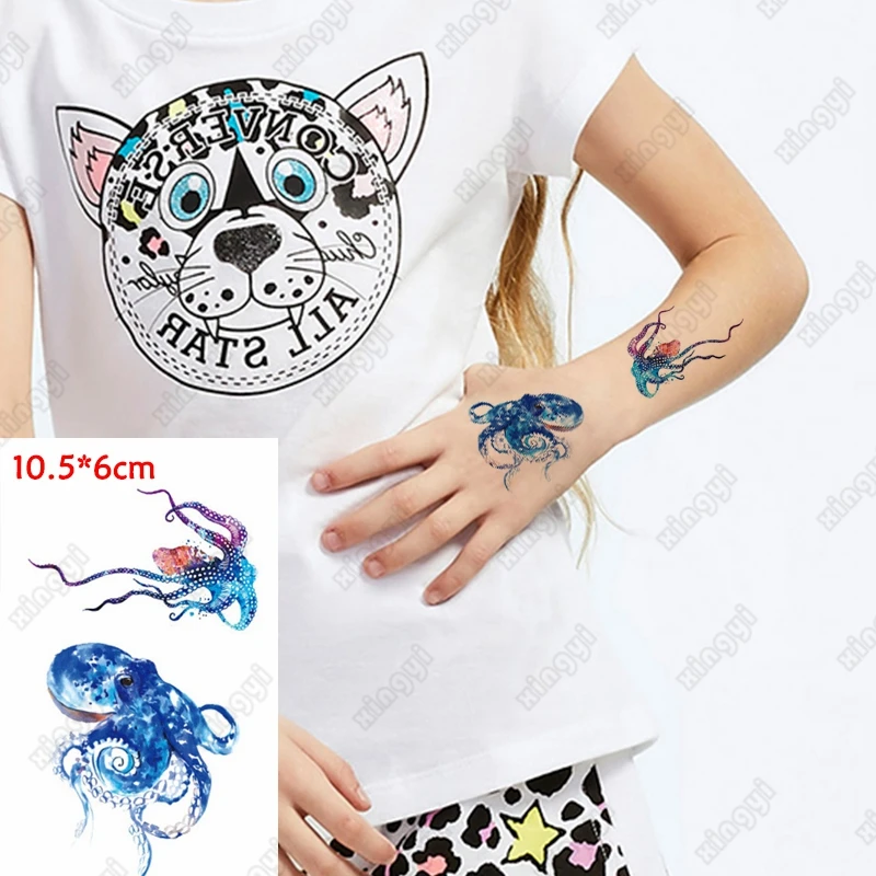 Водоустойчив Временни Стикери с Татуировки Цвят на Морската Октопод Деца Момичета Татуировка на Прехвърляне на Вода Фалшиви Флаш Татуировка на Мъжете и жените Изображение 5