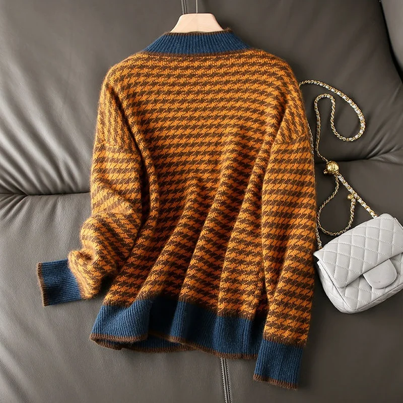 Пуловери За жени, новият пристигането на Каре универсални пуловери за колеж Есенни нежни Ежедневните модерни базови модели на шията, възли Mujer Топли Ins Изображение 1