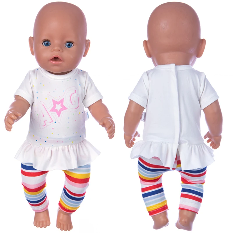 Роден на Ново Бебе е Подходящ за 18 см 43 см Аксесоари за дрехи за кукли Петолъчна Звезда Бели Памучни шорти Деним Костюм за Подарък за Рожден Ден на дете Изображение 5