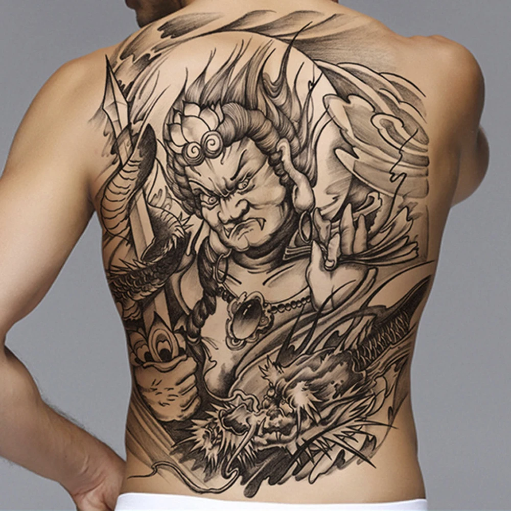 Голяма временна татуировка за мъже Боди арт с татуировка на гърба си цялата Стикер с татуировка Риба, Демон, Ангелски Крила, Татуировка на Дракон, Водоустойчив Изображение 4