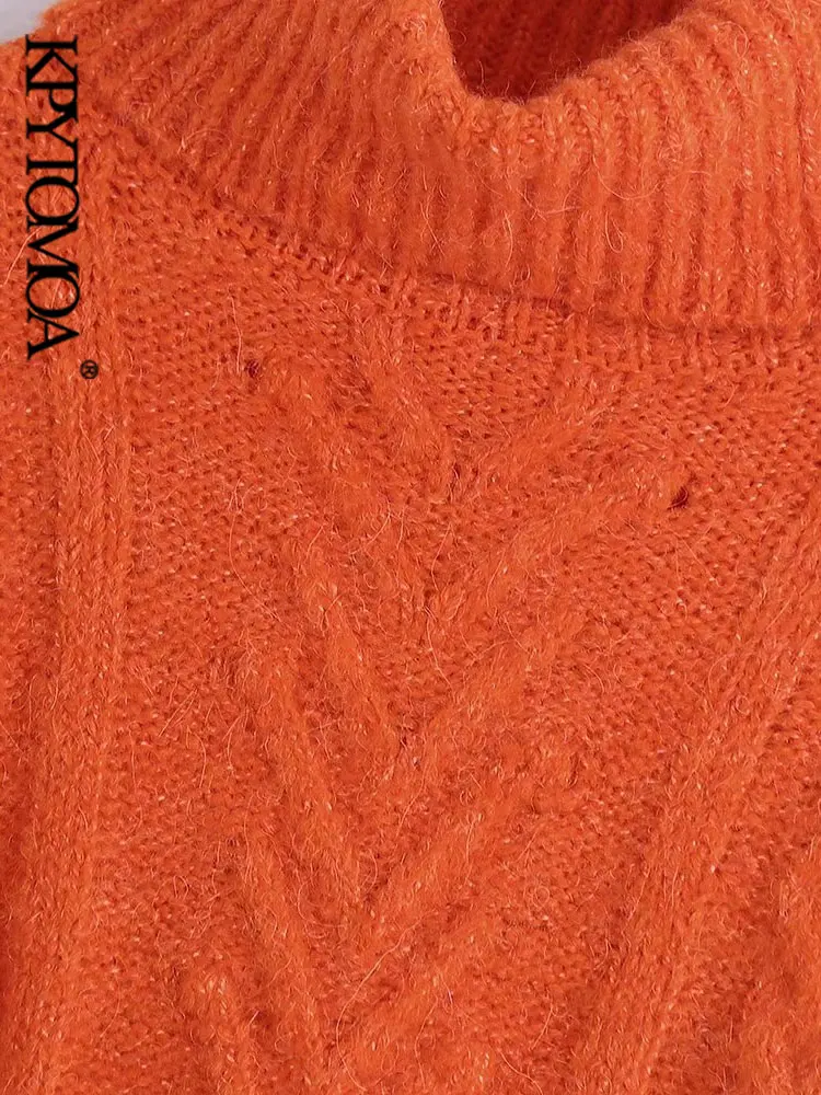 KPYTOMOA Дамска мода Дебела топла зима Съкратен пуловер кабелна тел Ретро пуловер с висока воротом и дълъг ръкав Дамски пуловери шик върха Изображение 3
