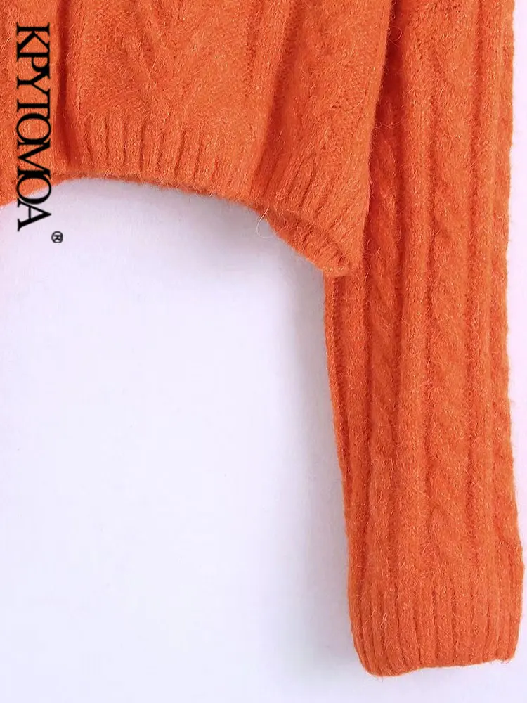 KPYTOMOA Дамска мода Дебела топла зима Съкратен пуловер кабелна тел Ретро пуловер с висока воротом и дълъг ръкав Дамски пуловери шик върха Изображение 5