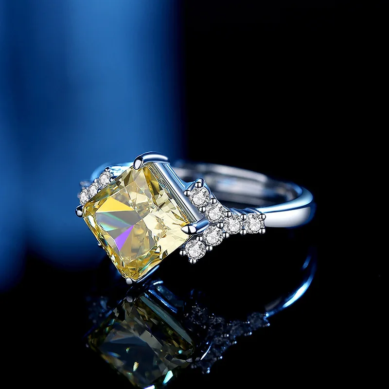 Luomansi Super Fashing 8 мм, Жълто злато пръстен с высокоуглеродистым диамантен пръстен За жени S925 Сребърни бижута Сватба парти Подарък за рождения ден на Регулируем размер на Изображение 1