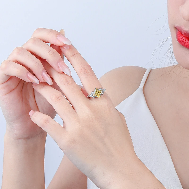 Luomansi Super Fashing 8 мм, Жълто злато пръстен с высокоуглеродистым диамантен пръстен За жени S925 Сребърни бижута Сватба парти Подарък за рождения ден на Регулируем размер на Изображение 4