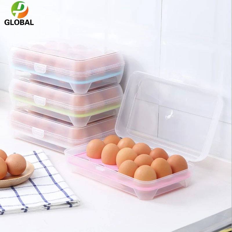 D&P Мода Домакински Кухня За Яйца 4 Цвята 15-Мрежест Хладилник Кутия За Съхранение Пластмасов Прозрачен Слой Тава За Яйца Преносим Пикник Изображение 1