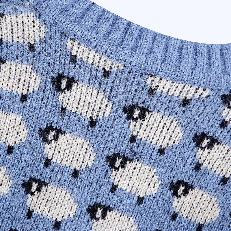MXTIN 2021 Дамска мода с ребрена тапицерия Жаккардовый вязаный Ретро пуловер O-образно деколте с дълъг ръкав Дамски пуловери Шик върховете Изображение 3