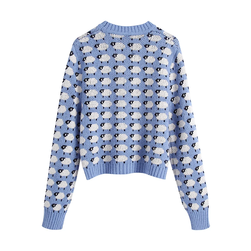 MXTIN 2021 Дамска мода с ребрена тапицерия Жаккардовый вязаный Ретро пуловер O-образно деколте с дълъг ръкав Дамски пуловери Шик върховете Изображение 4