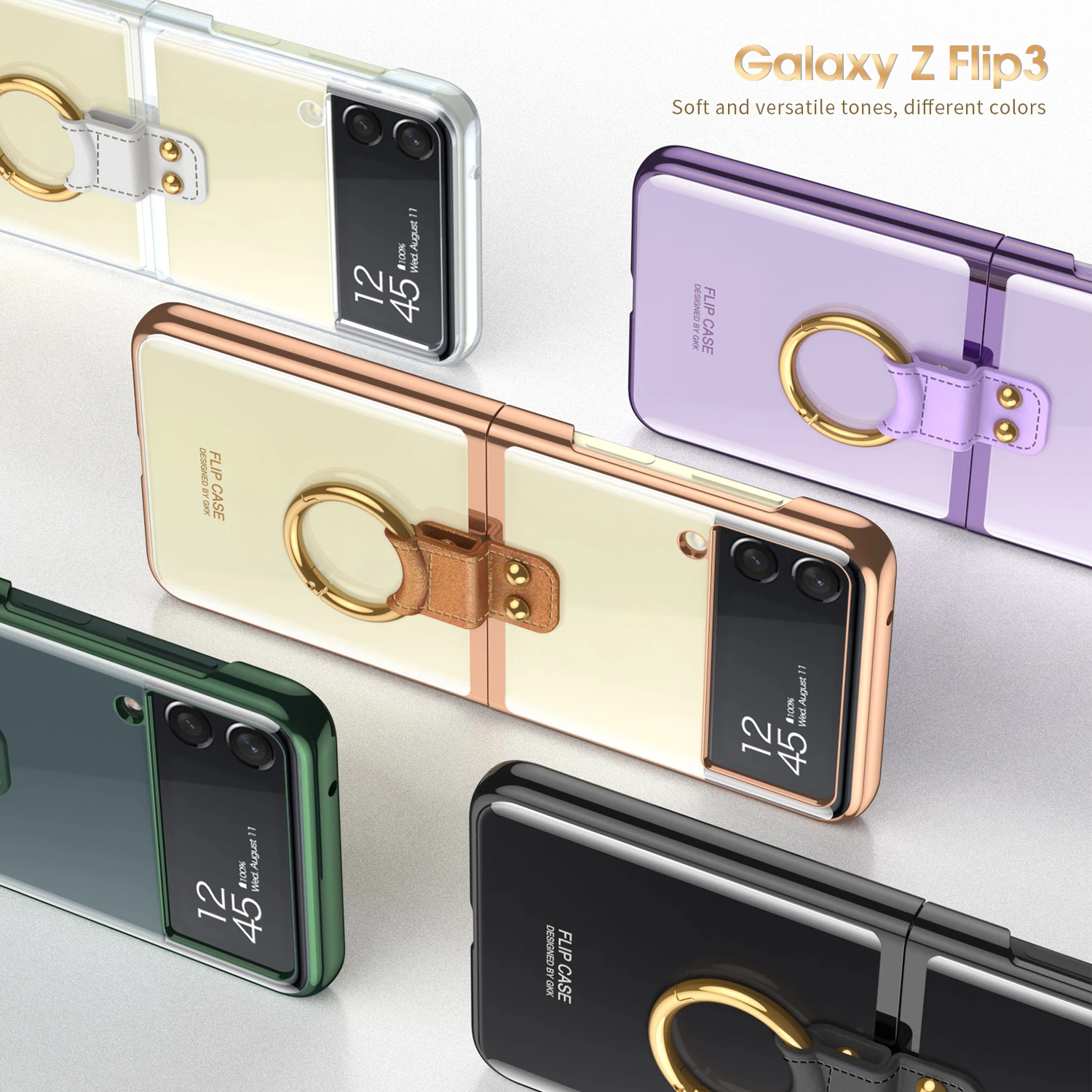 GKK Оригинален Калъф-поставка с прозрачно Покритие за Samsung Galaxy Z Flip 3 5G Калъф all inclusive Твърд Капак за Galaxy Z Flip 3 Изображение 4