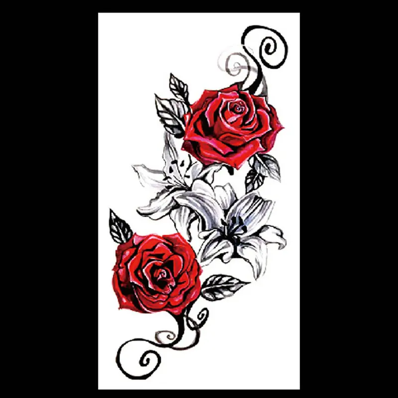 временна татуировка sticke Art 3D Рози Цвете Тяло Роза Татуировка Мода Жена, Момиче, Ръка Изкуство на Тялото Фалшиви Татуировки Стикер Водоустойчив Изображение 2