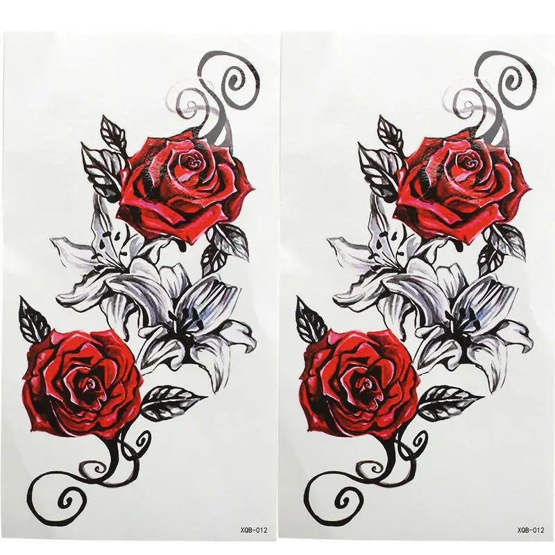 временна татуировка sticke Art 3D Рози Цвете Тяло Роза Татуировка Мода Жена, Момиче, Ръка Изкуство на Тялото Фалшиви Татуировки Стикер Водоустойчив Изображение 4